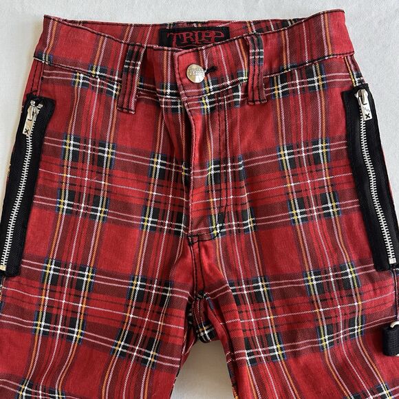 Vintage Tripp NYC Jeans Womens 24 Red Tartan Plaid Punk Goth Rocker Pants 90s - Picture 3 of 11